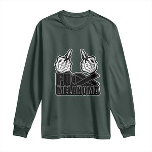 Fuck Melanoma Long Sleeve Shirt Skeleton Hand Black Ribbon Awareness TS12 Dark Forest Green Print Your Wear