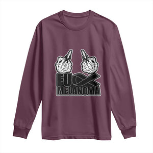 Fuck Melanoma Long Sleeve Shirt Skeleton Hand Black Ribbon Awareness TS12 Maroon Print Your Wear