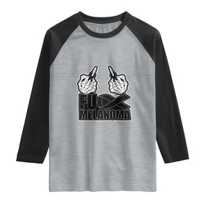 Fuck Melanoma Raglan Shirt Skeleton Hand Black Ribbon Awareness TS12 Heather Gray Black Print Your Wear