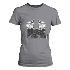 Fuck Melanoma T Shirt For Women Skeleton Hand Black Ribbon Awareness TS12 Charcoal Print Your Wear