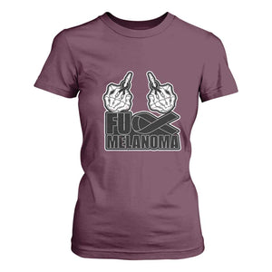 Fuck Melanoma T Shirt For Women Skeleton Hand Black Ribbon Awareness TS12 Maroon Print Your Wear