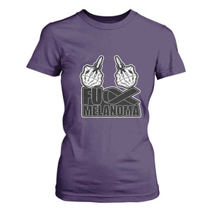 Fuck Melanoma T Shirt For Women Skeleton Hand Black Ribbon Awareness TS12 Purple Print Your Wear