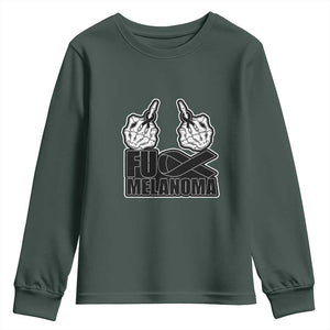 Fuck Melanoma Youth Sweatshirt Skeleton Hand Black Ribbon Awareness TS12 Dark Forest Green Print Your Wear