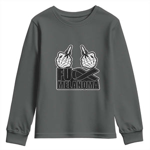 Fuck Melanoma Youth Sweatshirt Skeleton Hand Black Ribbon Awareness TS12 Dark Heather Print Your Wear