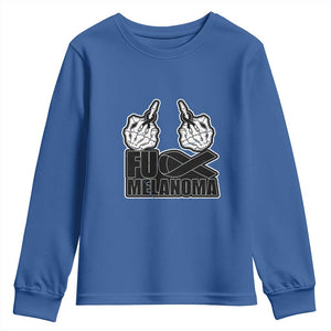 Fuck Melanoma Youth Sweatshirt Skeleton Hand Black Ribbon Awareness TS12 Royal Blue Print Your Wear