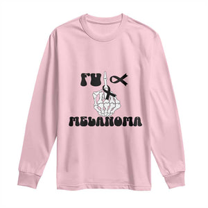 Fuck Melanoma Awareness Long Sleeve Shirt Skeleton Hand Ribbon Warrior Gift TS12 Light Pink Print Your Wear