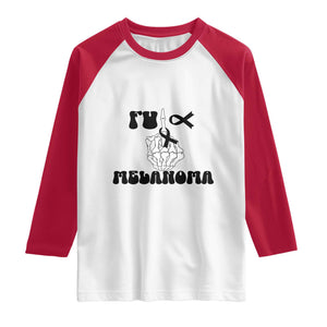 Fuck Melanoma Awareness Raglan Shirt Skeleton Hand Ribbon Warrior Gift TS12 White Red Print Your Wear