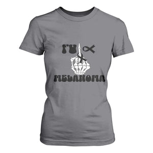 Fuck Melanoma Awareness T Shirt For Women Skeleton Hand Ribbon Warrior Gift TS12 Charcoal Print Your Wear
