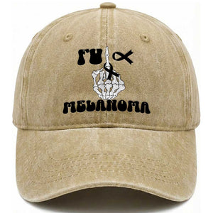 Fuck Melanoma Awareness Washed Cotton Baseball Cap Skeleton Hand Ribbon Warrior Gift TS12 Print Your Wear