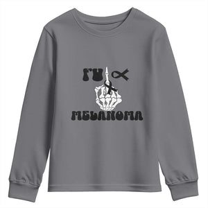 Fuck Melanoma Awareness Youth Sweatshirt Skeleton Hand Ribbon Warrior Gift TS12 Charcoal Print Your Wear