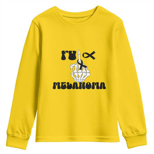 Fuck Melanoma Awareness Youth Sweatshirt Skeleton Hand Ribbon Warrior Gift TS12 Daisy Print Your Wear