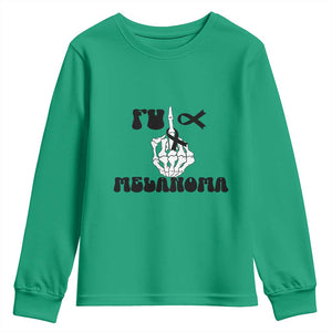 Fuck Melanoma Awareness Youth Sweatshirt Skeleton Hand Ribbon Warrior Gift TS12 Irish Green Print Your Wear