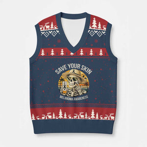 Funny Melanoma Cancer Awareness Graphic V-Neck Knit Sweater Vest Save Your Skin TS12 Navy Red Print Your Wear