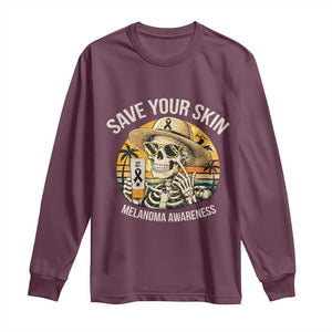 Funny Melanoma Cancer Awareness Graphic Long Sleeve Shirt Save Your Skin TS12 Maroon Print Your Wear
