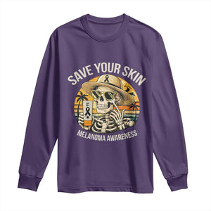 Funny Melanoma Cancer Awareness Graphic Long Sleeve Shirt Save Your Skin TS12 Purple Print Your Wear