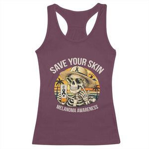 Funny Melanoma Cancer Awareness Graphic Racerback Tank Top Save Your Skin TS12 Maroon Print Your Wear