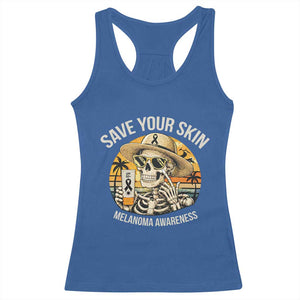 Funny Melanoma Cancer Awareness Graphic Racerback Tank Top Save Your Skin TS12 Royal Blue Print Your Wear