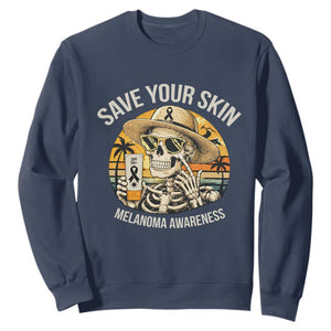 Funny Melanoma Cancer Awareness Graphic Sweatshirt Save Your Skin TS12 Navy Print Your Wear