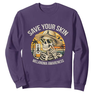 Funny Melanoma Cancer Awareness Graphic Sweatshirt Save Your Skin TS12 Purple Print Your Wear