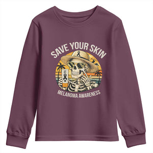 Funny Melanoma Cancer Awareness Graphic Youth Sweatshirt Save Your Skin TS12 Maroon Print Your Wear