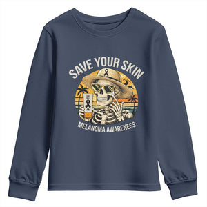 Funny Melanoma Cancer Awareness Graphic Youth Sweatshirt Save Your Skin TS12 Navy Print Your Wear