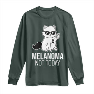 Melanoma Fighter Cat Long Sleeve Shirt Not Today Skin Cancer Awareness TS12 Dark Forest Green Print Your Wear
