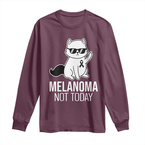Melanoma Fighter Cat Long Sleeve Shirt Not Today Skin Cancer Awareness TS12 Maroon Print Your Wear