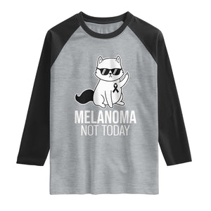 Melanoma Fighter Cat Raglan Shirt Not Today Skin Cancer Awareness TS12 Heather Gray Black Print Your Wear