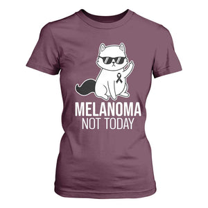 Melanoma Fighter Cat T Shirt For Women Not Today Skin Cancer Awareness TS12 Maroon Print Your Wear