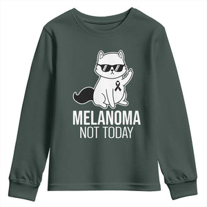 Melanoma Fighter Cat Youth Sweatshirt Not Today Skin Cancer Awareness TS12 Dark Forest Green Print Your Wear