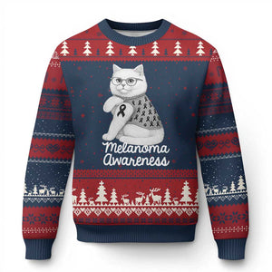 British Shorthair Skin Cancer Awareness Ugly Christmas Sweater Melanoma Fighter Cat Gift TS12 Navy Red Print Your Wear
