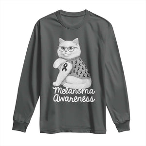 British Shorthair Skin Cancer Awareness Long Sleeve Shirt Melanoma Fighter Cat Gift TS12 Dark Heather Print Your Wear