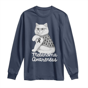British Shorthair Skin Cancer Awareness Long Sleeve Shirt Melanoma Fighter Cat Gift TS12 Navy Print Your Wear