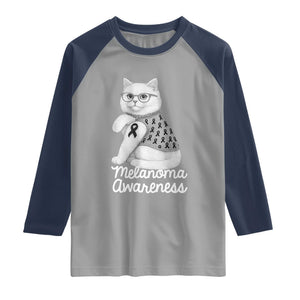 British Shorthair Skin Cancer Awareness Raglan Shirt Melanoma Fighter Cat Gift TS12 Sport Gray Navy Print Your Wear