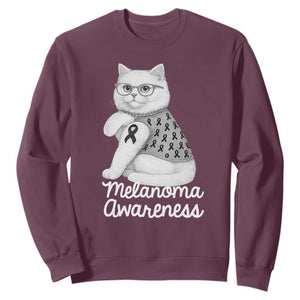 British Shorthair Skin Cancer Awareness Sweatshirt Melanoma Fighter Cat Gift TS12 Maroon Print Your Wear