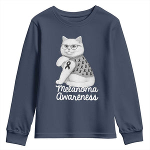 British Shorthair Skin Cancer Awareness Youth Sweatshirt Melanoma Fighter Cat Gift TS12 Navy Print Your Wear