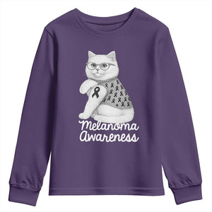 British Shorthair Skin Cancer Awareness Youth Sweatshirt Melanoma Fighter Cat Gift TS12 Purple Print Your Wear