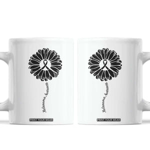Melanoma Awareness Black Ribbon Flower Coffee Mug Skin Cancer Fighter Gift TS12 White Print Your Wear