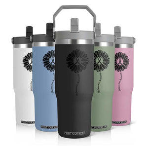 Melanoma Awareness Black Ribbon Flower Flip Straw Tumbler Skin Cancer Fighter Gift TS12 Print Your Wear
