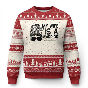 My Wife Is A Warrior Ugly Christmas Sweater Melanoma Awareness Husband Gift TS12 Beige Red Print Your Wear