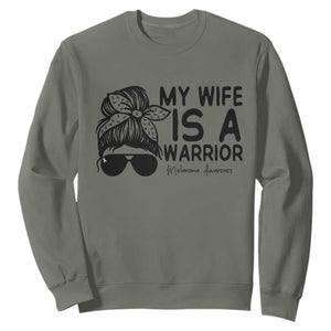My Wife Is A Warrior Sweatshirt Melanoma Awareness Husband Gift TS12 Military Green Print Your Wear