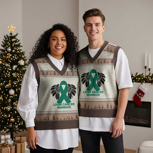 Liver Cancer Angel Warrior Wings V-Neck Knit Sweater Vest Green Ribbon Awareness Support Gift