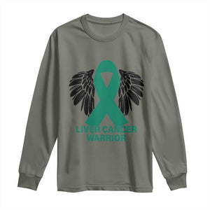 Liver Cancer Angel Warrior Wings Long Sleeve Shirt Green Ribbon Awareness Support Gift