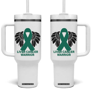 Liver Cancer Angel Warrior Wings Tumbler With Handle Green Ribbon Awareness Support Gift