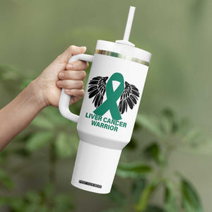 Liver Cancer Angel Warrior Wings Tumbler With Handle Green Ribbon Awareness Support Gift