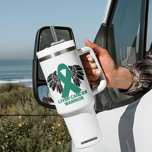 Liver Cancer Angel Warrior Wings Tumbler With Handle Green Ribbon Awareness Support Gift