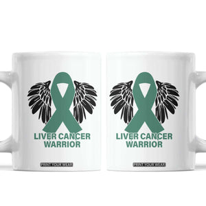 Liver Cancer Angel Warrior Wings Coffee Mug Green Ribbon Awareness Support Gift