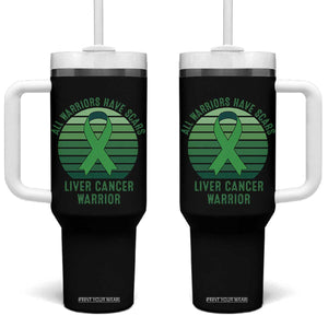 All Warriors Have Scars Liver Cancer Tumbler With Handle Green Ribbon Survivor Fighter Gift