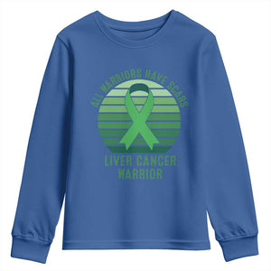 All Warriors Have Scars Liver Cancer Youth Sweatshirt Green Ribbon Survivor Fighter Gift