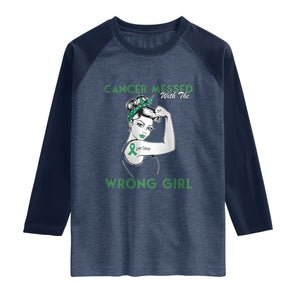 Liver Cancer Warrior Unbreakable Gift Raglan Shirt Cancer Messed With The Wrong Girl